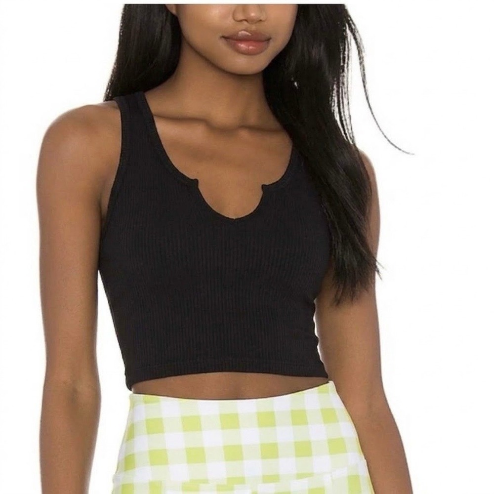 Year of Ours Ribbed Notched Cropped Tank Top Black Womens Size S